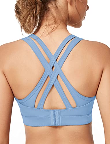 Yvette Sport BH Starker Halt Gepolstert Gekreuzt Rücken Große Brüste Lauf Fitness Yoga Bra,Blau,L Große Größen von Yvette