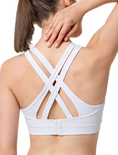 Yvette Sport BH Starker Halt Gepolstert Gekreuzt Rücken Große Brüste Lauf Fitness Yoga Bra,Weiß,XL von Yvette