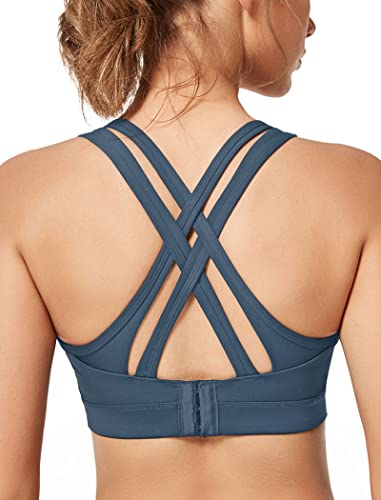 Yvette Sport BH Starker Halt Gepolstert Gekreuzt Rücken Große Brüste Lauf Fitness Yoga Bra,Grau,L von Yvette