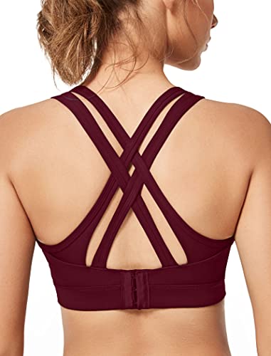 Yvette Sport BH Starker Halt Gepolstert Gekreuzt Rücken Große Brüste Lauf Fitness Yoga Bra,Rot,3XL Große Größen von Yvette