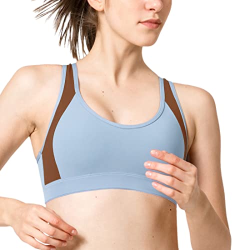 Yvette Sport BH Starker Halt Große Größe Gekreuzt Rücken Gepolstert Fitness Lauf Joggen Yoga Bra, Rosa/Blau,70B von Yvette