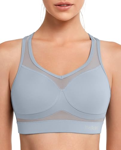 Yvette Sport BH Starker Halt Mesh Ringerrücken Große Brüste Ohne Bügel Gepolstert für Fitness Lauf Yoga,M,Grau Yvette Sport BH Starker Halt Mesh Ringerrücken Große Brüste Ohne Bügel Gepolstert für Fitness Lauf Yoga,M,Grau von Yvette