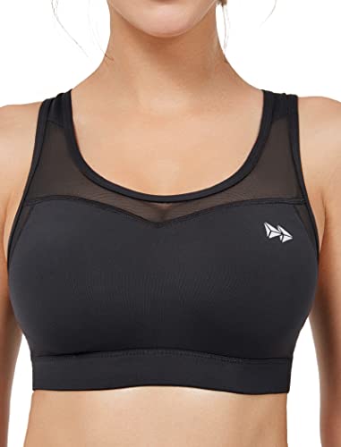 Yvette Sport BH Starker Halt Mesh Ringerrücken Große Brüste Ohne Bügel Gepolstert für Fitness Lauf Yoga,Nacht Schwarz,3XL Große Größen von Yvette