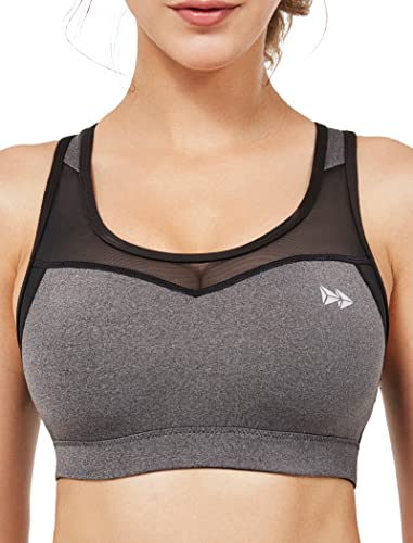 Yvette Sport BH Starker Halt Mesh Ringerrücken Große Brüste Ohne Bügel Gepolstert für Fitness Lauf Yoga,Rauch Grau,3XL Große Größen von Yvette