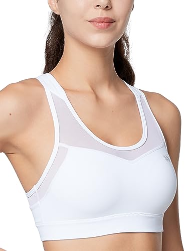 Yvette Sport BH Starker Halt Mesh Ringerrücken Große Brüste Ohne Bügel Gepolstert für Fitness Lauf Yoga,Weiß, 2XL Große Größen von Yvette