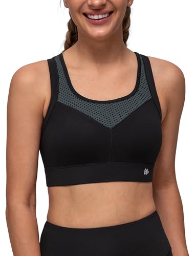 Yvette Sport BH Starker Halt Ringerrücken Gepolstert Lauf Fitness Bra,Grau,XXL Große Größen von Yvette