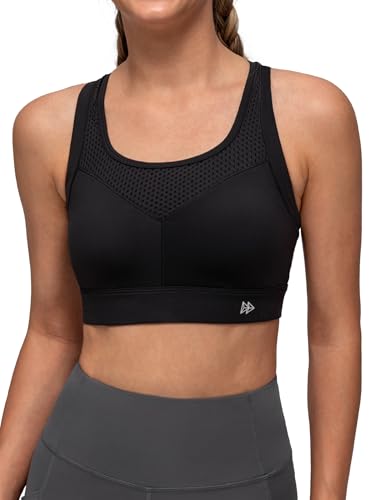 Yvette Sport BH Starker Halt Ringerrücken Gepolstert Lauf Fitness Bra,Schwarz,XL Große Größen von Yvette
