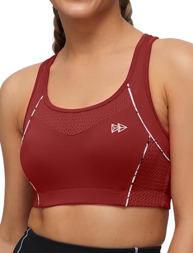 Yvette Sport BH Starker Halt Ringerrücken Große Ohne Bügel Bustier für Fitness Lauf Yoga,Rot,L Große Größen von Yvette