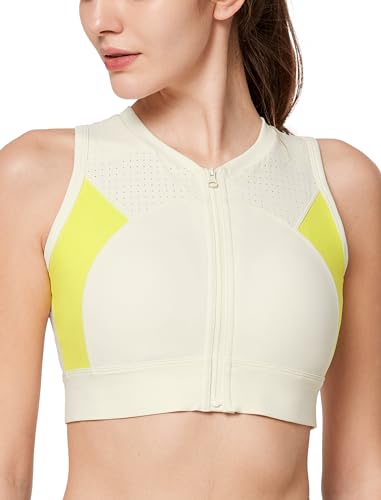 Yvette Sport BH Starker Halt Sport Top mit Vorderverschluss Hoch-Ausschnitt Lauf Fitness Bra, Milchweiß,M von Yvette