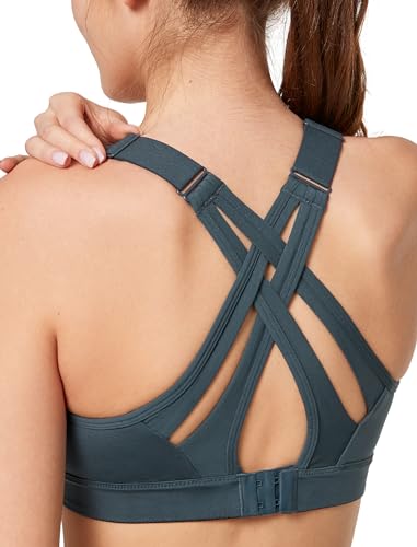 Yvette Sport BH Starker Halt Verstellbar Träger Gekreuzt Rücken Große Größen für Fitness Lauf Yoga, Grau, 4XL Große Größen von Yvette