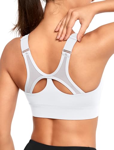 Yvette Sport BH Starker Halt Verstellbar Vorderverschluss Große Größen Fitness Lauf Bra,Weiß,XXL von Yvette