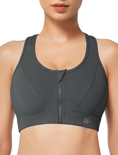 Yvette Sport BH Starker Halt Vorderverschluss Große Größe Mesh Ringerrücken für Lauf Joggen Reiten, Hell Grau, 4XL Große Größen von Yvette