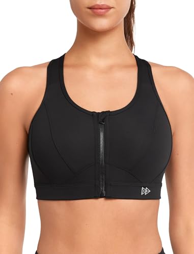 Yvette Sport BH Starker Halt Vorderverschluss Große Größe Mesh Ringerrücken für Lauf Joggen Reiten, Schwarz, 5XL, Große Größen von Yvette