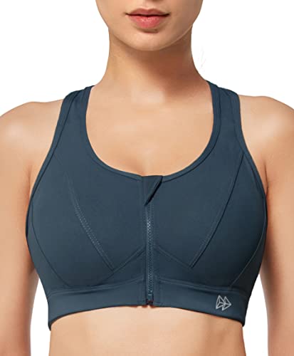 Yvette Sport BH Starker Halt Vorderverschluss Große Größe Mesh Ringerrücken für Lauf Joggen Reiten,Navy,2XL Große Größen von Yvette