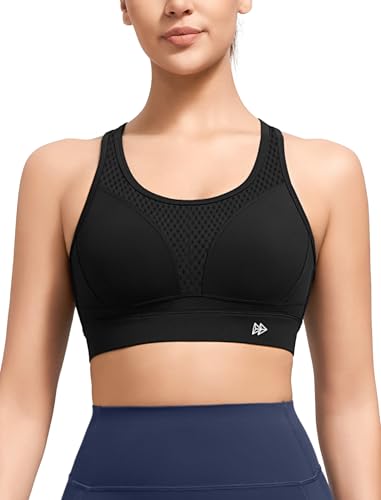 Yvette Sport BH Starker Halt gekreuzter Rücken große Größen Gepolstert Lauf Bra, Schwarz,M Große Größen von Yvette