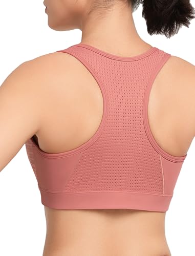 Yvette Sport BH Starker Halt mit Vorderverschluss Mesh-Ringerrücken Lauf Bra,Rot,S Große Größen von Yvette