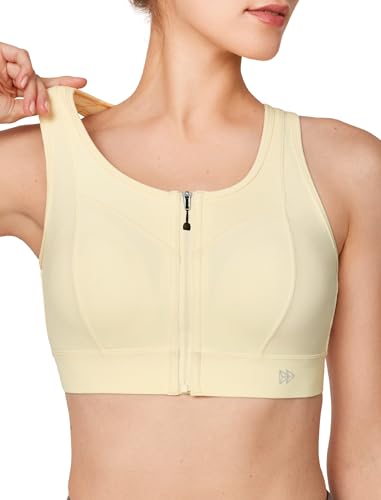 Yvette Sport BH Starker Halt mit Vorderverschluss Mesh-Ringerücken Fitness Lauf Bra,Gelb,S von Yvette