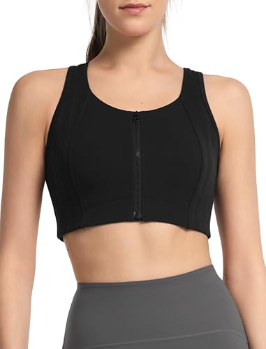 Yvette Sport BH Starker Halt mit Vorderverschluss Ringerrücken Gym Lauf Bra,Schwarz,5XL Große Größen von Yvette