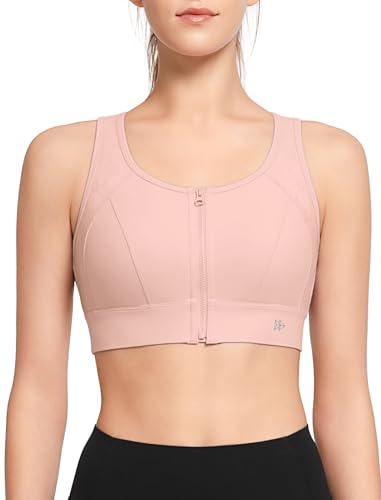 Yvette Sport BH Starker Halt mit Vorderverschluss Ringerrücken große Größen Fitness Bra,Rosa,L von Yvette
