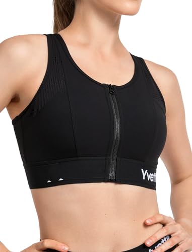 Yvette Sport BH Starker Halt mit Vorderverschluss Ringerücken Fitness Lauf Bra,Schwarz,L von Yvette