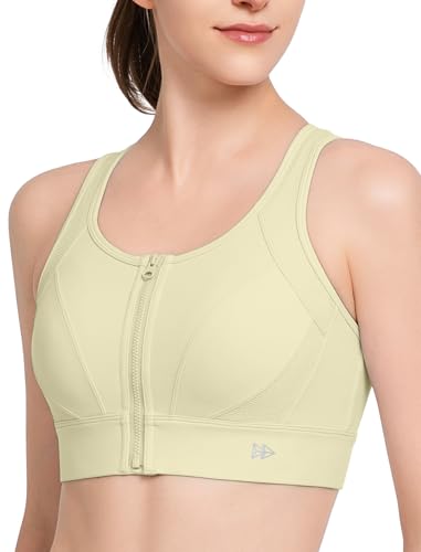 Yvette Sport BH Starker Halt mit Vorderverschluss Ringerücken Große Größen Fitness Lauf Bra,Gelb,L von Yvette