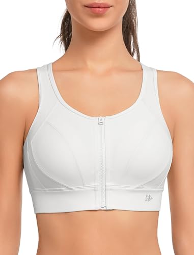 Yvette Sport BH Starker Halt mit Vorderverschluss Ringerücken Große Größen Fitness Lauf Bra,Weiß,XL Große Größen von Yvette