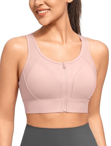 Yvette Sport BH Starker Halt mit Vorderververschluss Hollow-Out Ringerrücken Gepolstert Lauf Bra, Rosa,3XL Große Größen von Yvette