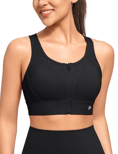 Yvette Sport BH Starker Halt mit Vorderververschluss Hollow-Out Ringerrücken Gepolstert Lauf Bra, Schwarz,L von Yvette