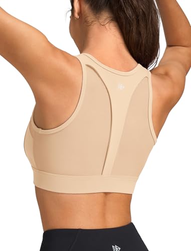 Yvette Sport BH Starker Halt mit Vorderververschluss Mesh Ringerrücken Gepolstert Lauf Bra, Rosa,2XL Große Größen von Yvette