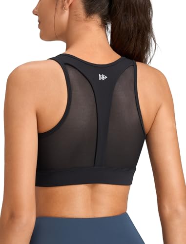 Yvette Sport BH Starker Halt mit Vorderververschluss Mesh Ringerrücken Gepolstert Lauf Bra, Schwarz,2XL von Yvette