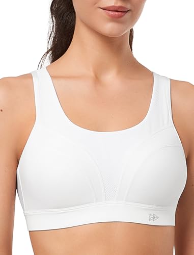 Yvette Sport BH U-Rücken Verstellbar Träger Starker Halt Gepolstert Fitness Joggen Bra,Weiß,S Große Größen von Yvette