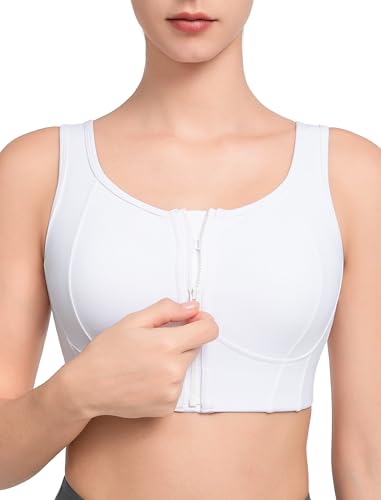 Yvette Sport BH U-Rücken mit Vorderverschluss Starker Halt Volle Abdeckung Joggen Bra,S,Weiß von Yvette
