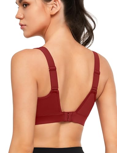 Yvette Sport BH Verstellbar Träger U-Rücken Starker Halt Fitness Joggen Bra,3XL Große Größen,Rot von Yvette