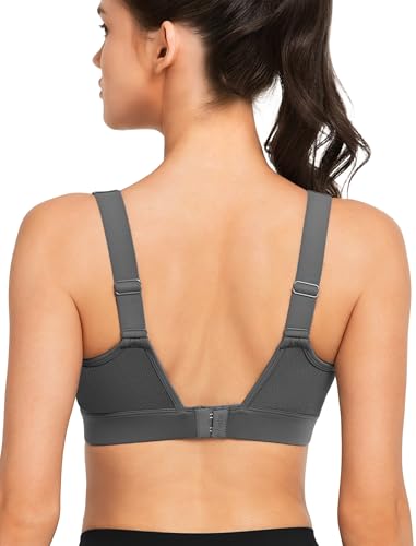 Yvette Sport BH Verstellbar Träger U-Rücken Starker Halt Fitness Joggen Bra,XXL Große Größen,Grau von Yvette