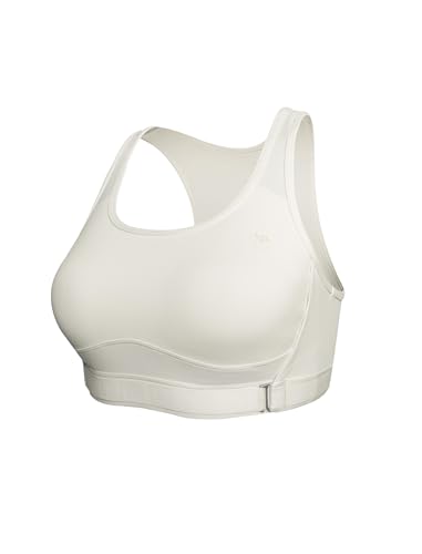 Yvette Sport BH Verstellbar-Unterbrustbänder Starker Halt Mesh Ringerrücken, Milchweiß,L von Yvette