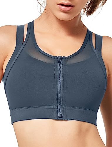 Yvette Starker Halt Sport BH Damen Vorderverschluss Doppelt Träger Große Brüste Fitness Laufen Joggen Bra,Grau,5XL Große Größen von Yvette