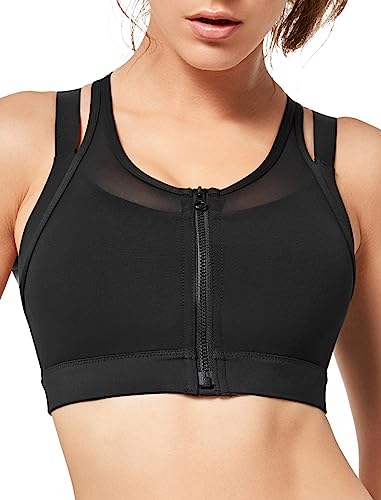 Yvette Starker Halt Sport BH Damen Vorderverschluss Doppelt Träger Große Brüste Fitness Laufen Joggen Bra,Schwarz,3XL Große Größen von Yvette