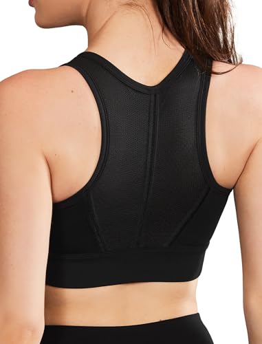 Yvette Sport BH mit Vorderverschluss Starker Halt Mesh Ringerücken Fitness Lauf Bra,Schwarz,S von Yvette