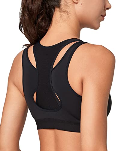 Yvette Sport BH sehr starker Halt mit Verschluss vorne Große Größen für Fitness Joggen Bra, Schwarz, 4XL Große Größen von Yvette