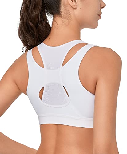 Yvette Sport BH sehr starker Halt mit Verschluss vorne Große Größen für Fitness Joggen Bra, Weiß, 4XL Große Größen von Yvette