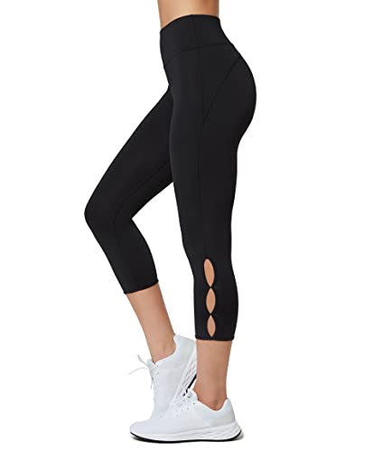 Yvette Sport Leggings Damen 3/4 Hohe Taille Push Up Elastische Blickdichte Sporthose mit Bauchkontrolle fur Alltag Fitness Jogging Yoga, Schwarz, L von Yvette