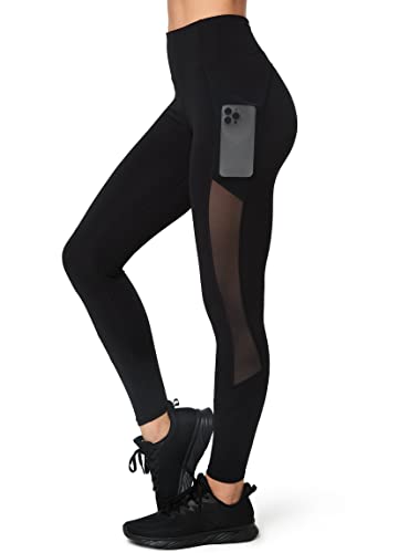 Yvette Sport Leggings Damen mit Mesh Taschen, high Waist Blickdicht Sporthose für Lauf Finess Alltagsleben, Schwarz, L von Yvette