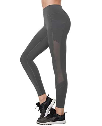 Yvette Sport Leggings Damen mit Tasche Mesh, high Waist Sporthose Streetwear Sportleggings, Grau, L von Yvette