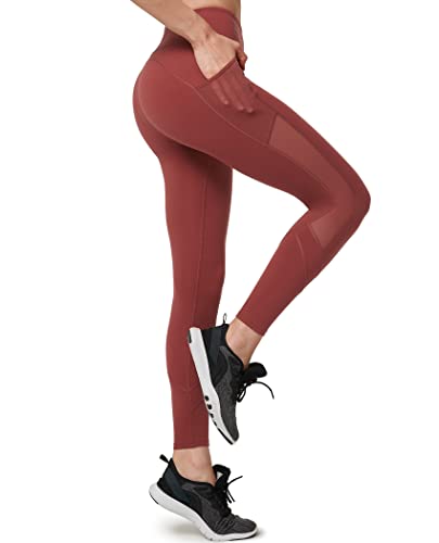 Yvette Sport Leggings Damen mit Tasche Mesh, high Waist Sporthose Streetwear Sportleggings, Rot, M von Yvette