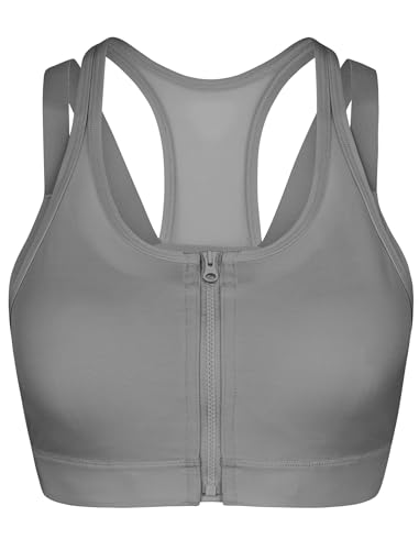 Yvette Starker Halt Sport BH Damen Vorderverschluss Doppelt Träger Große Brüste,Hellgrau,S von Yvette