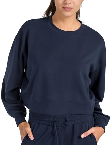 Yvette Sweatshirt Damen Oversized Pullover Rundhals Langarmshirt ohne Kapuze Herbst Winter,Blau,S von Yvette