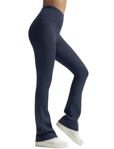 Yvette Thermoleggings Gefütterte Schlaghose Yogahose Warm hohe Taille Bootcut Hose Winter Damen Flared Leggings,Blau,L von Yvette