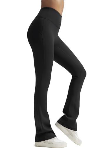 Yvette Thermoleggings Gefütterte Schlaghose Yogahose Warm hohe Taille Bootcut Hose Winter Damen Flared Leggings,schwarz,M von Yvette