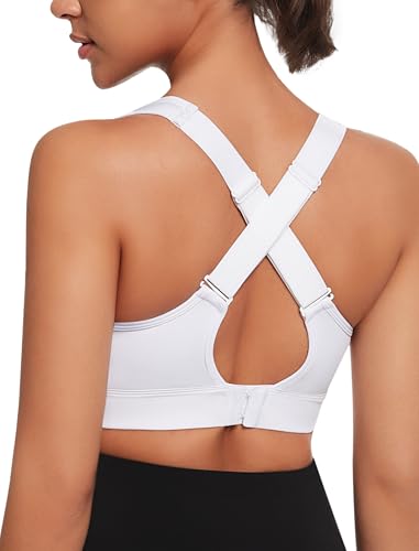 Yvette Verstellbar Sport BH Starker Halt mit Haken & Öse Bügellos Fitness Lauf Bra,Weiß,XXL von Yvette