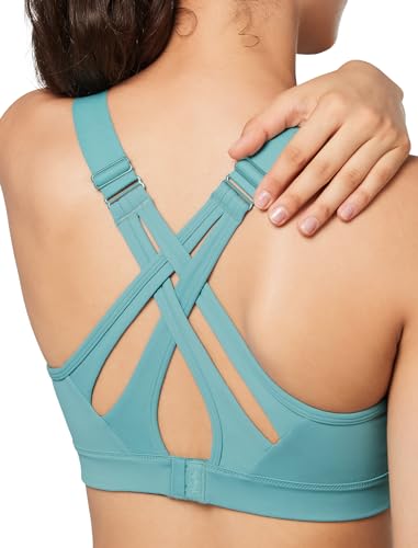 Yvette verstellbar Sport BH Starker Halt gekreuzt Rücken Große Brüste für Fitness Lauf Joggen, Hellblau, 3XL Große Größen von Yvette